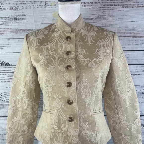 Spiegel Blazer Jacket size 6 Khaki Floral Embossed Flowers Church Career Wedding - Picture 2 of 10